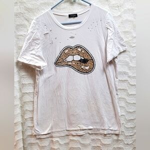 Zutter Women's Leopard Print Lips Graphic Tee
